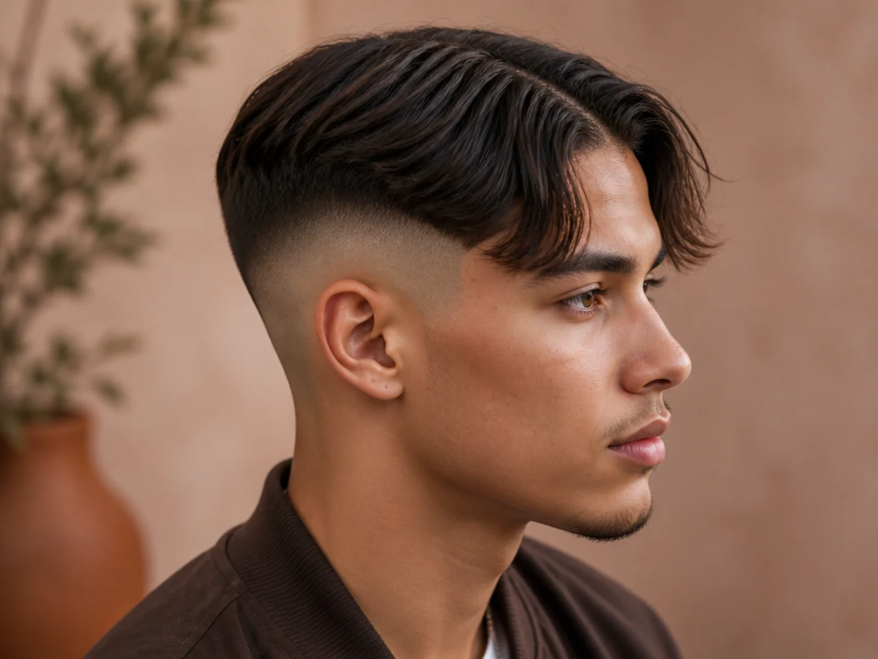 A high fade with a centre part