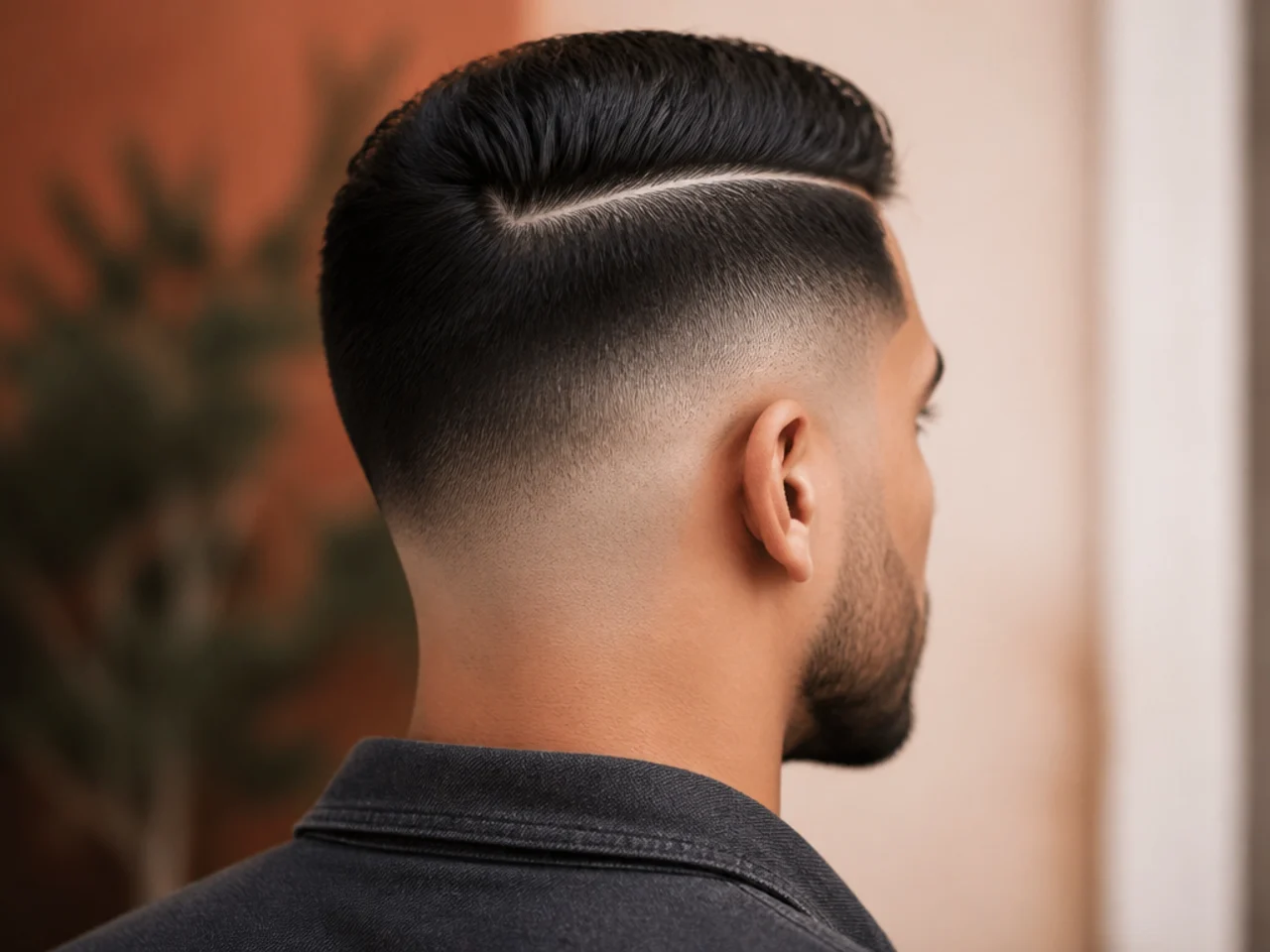 A high fade with a hard part