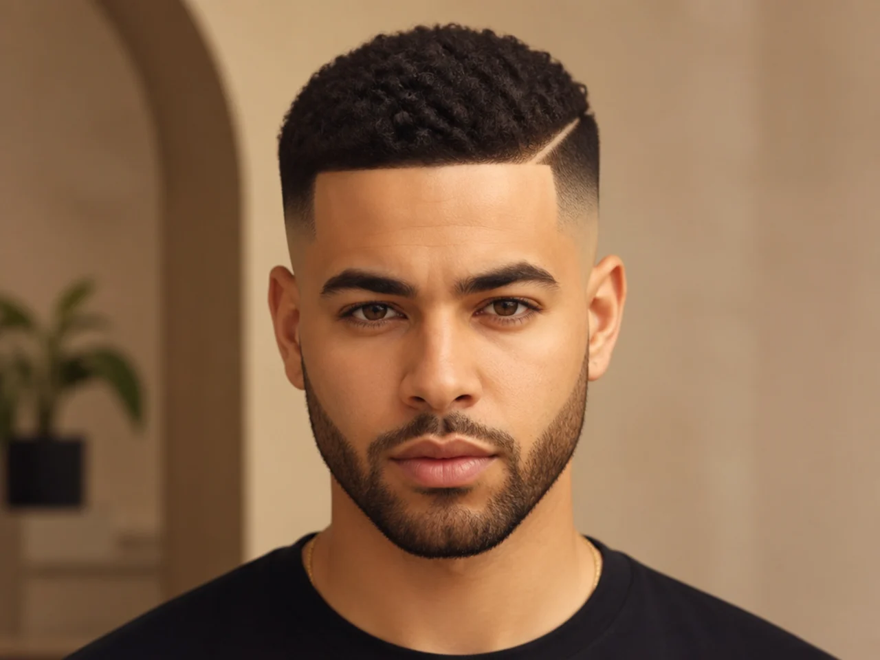 A high fade with a faded beard