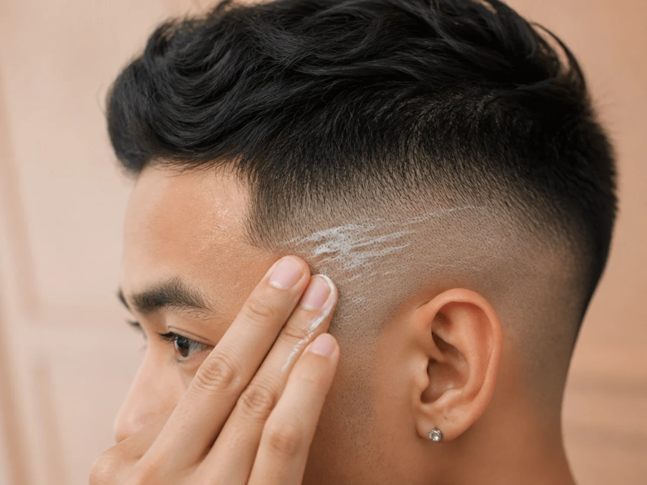 Moisturiser applied to the exposed side of a high fade