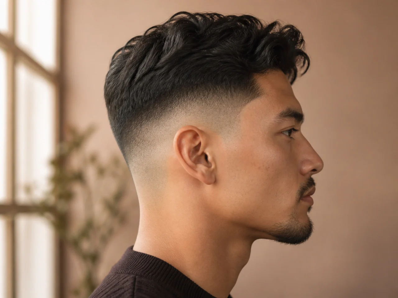 The exposed panel of a high fade seen from the side