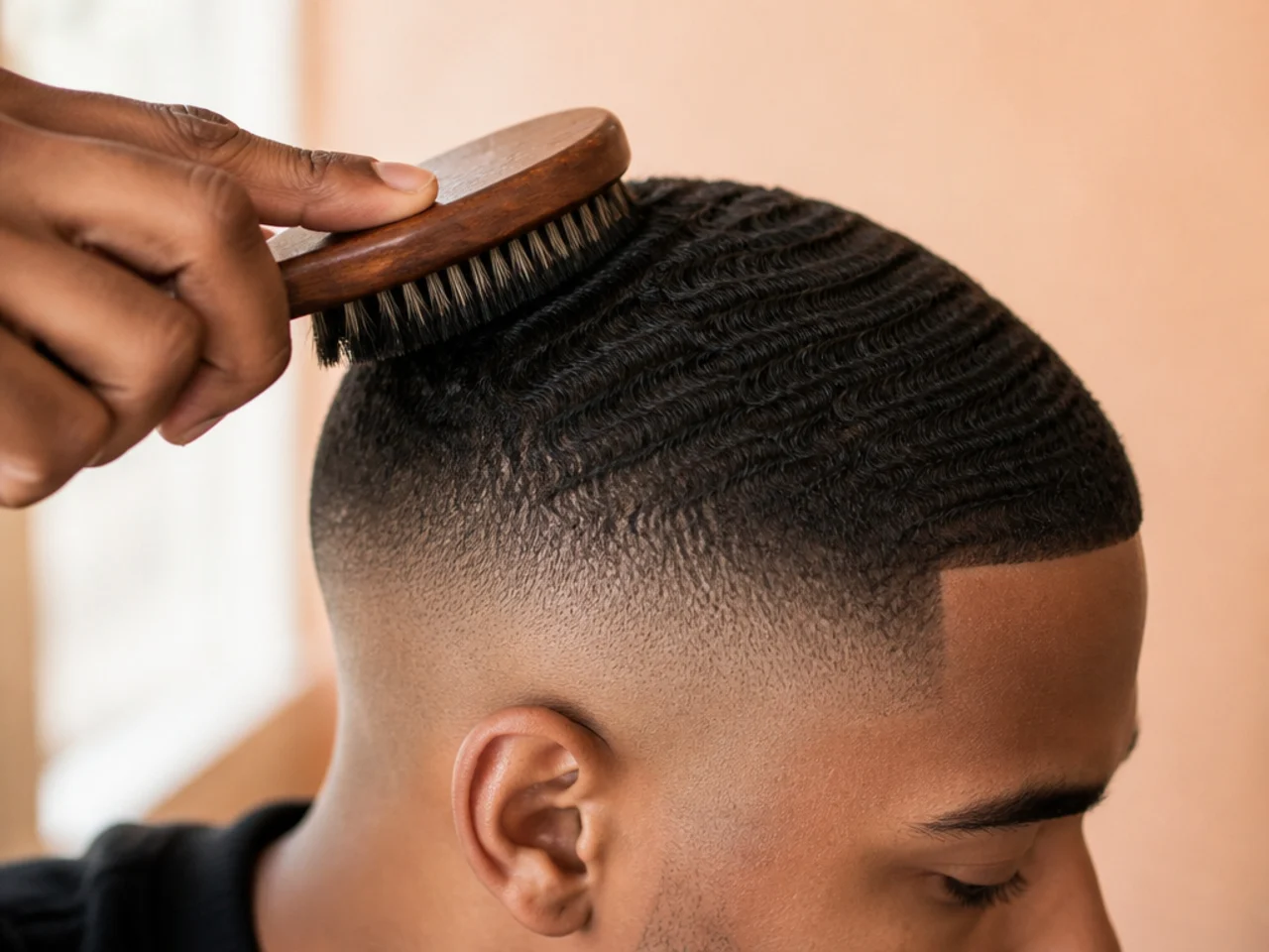 A wave brush used on the crown above a high fade