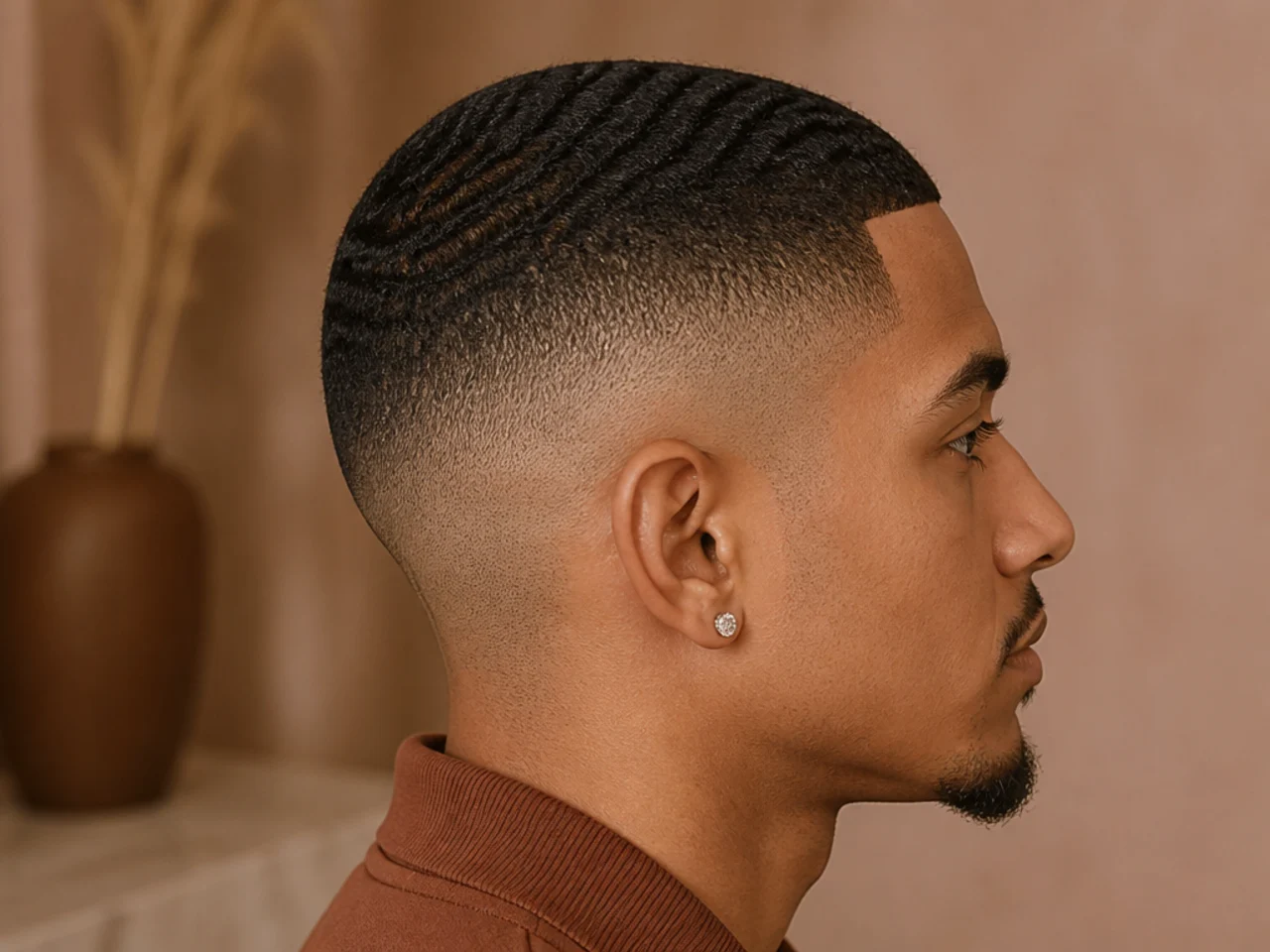 A crown cap of wave rows above a high fade