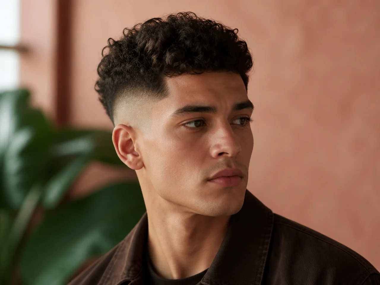A high fade with curly hair
