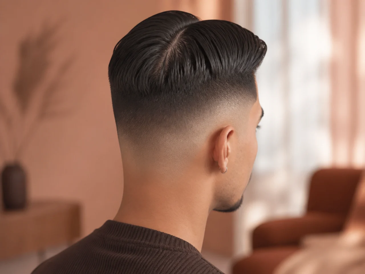 A high fade with a middle part