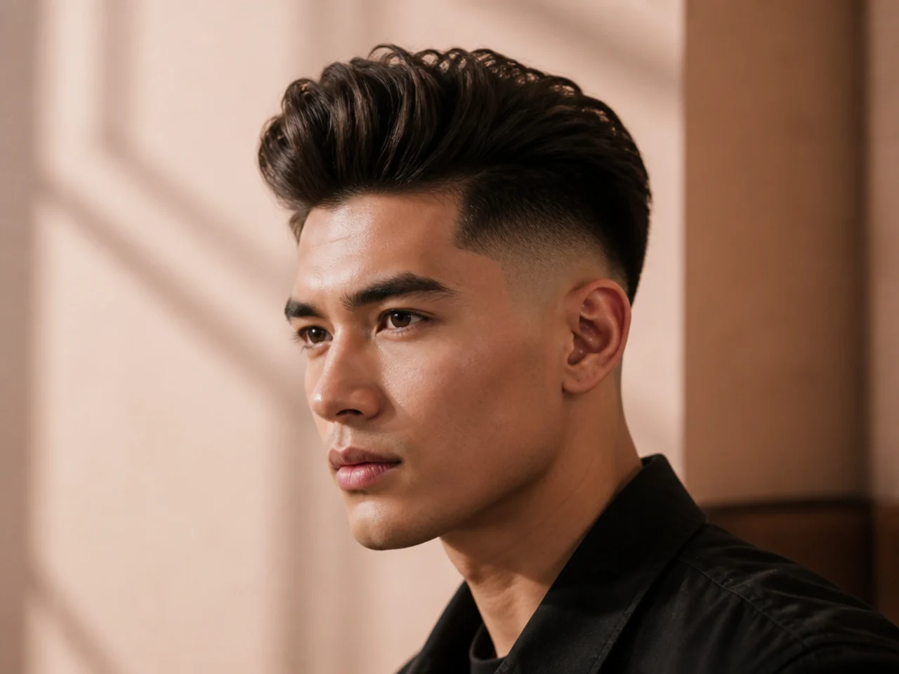 A high fade pompadour