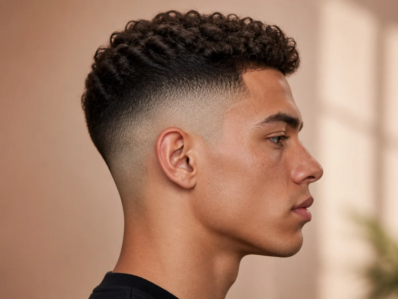A head in profile with the parietal ridge marked as the fade start