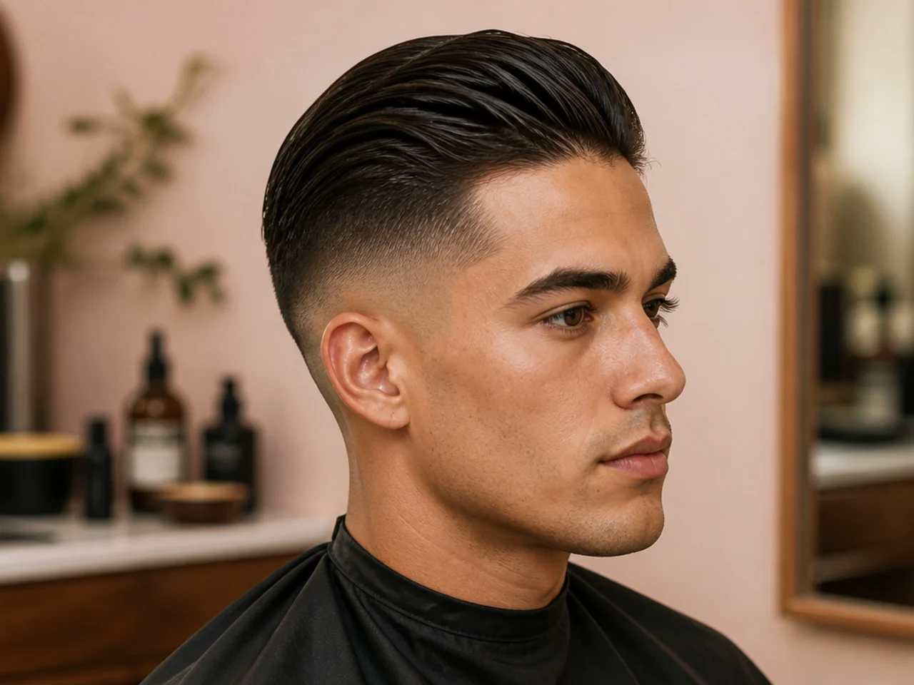 Clippers running upward through hair with side-by-side view of guard progression bands on the head