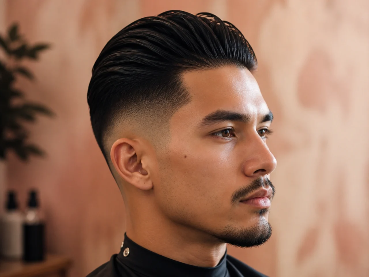 Comb pulling pomade-loaded hair straight back over a freshly cut high fade