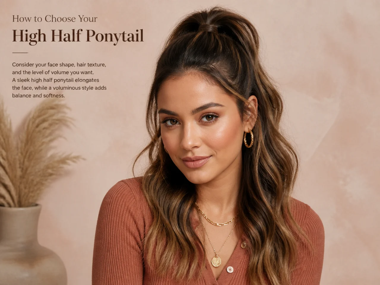 Three women modeling different high half ponytail styles side by side — sleek, wavy, and braided