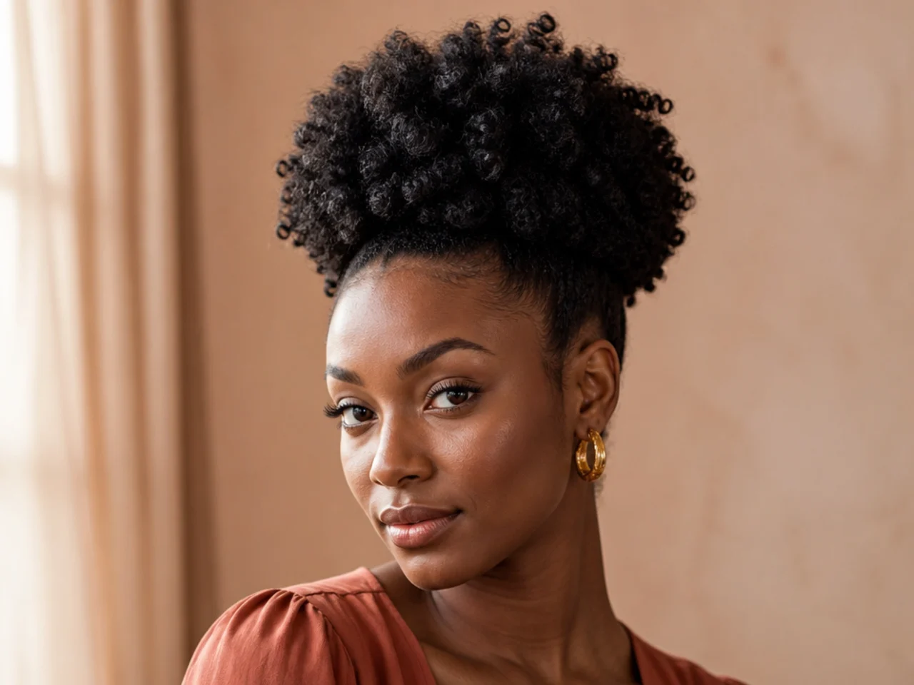 4C shrinkage-embraced high puff ponytail celebrating natural tight zig-zag coils on a Black woman