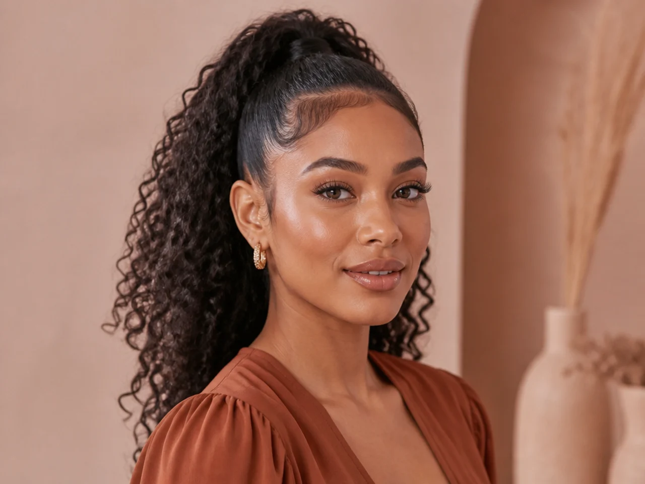 Products for high ponytail maintenance on Black hair — edge control, silk scarf, satin bonnet, boar-bristle brush, curl reviver spray