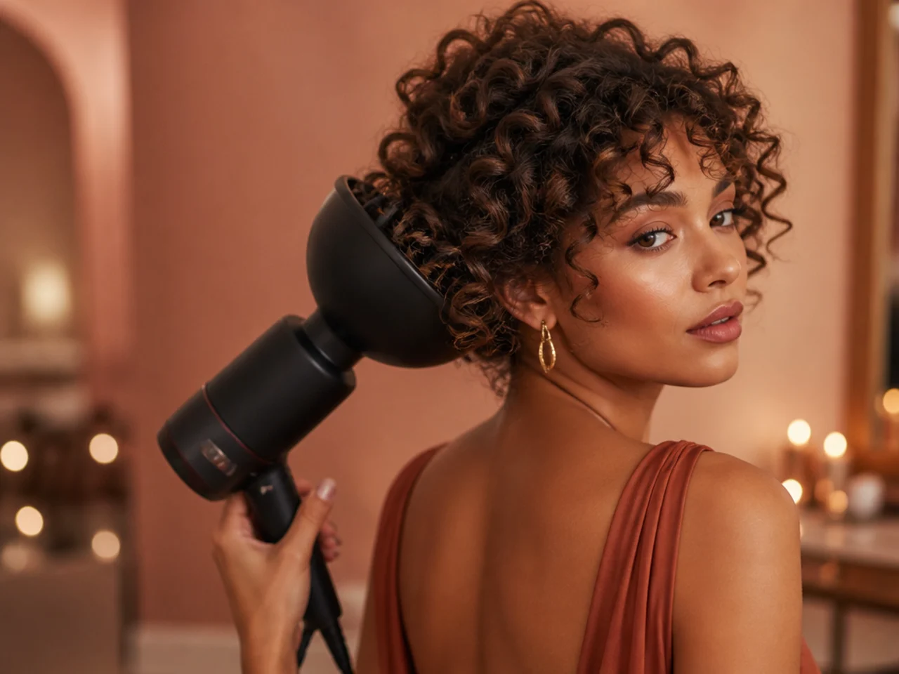 A diffuser held still against a section of curl
