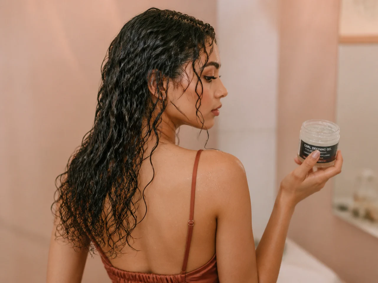 Gel applied to soaking-wet curl