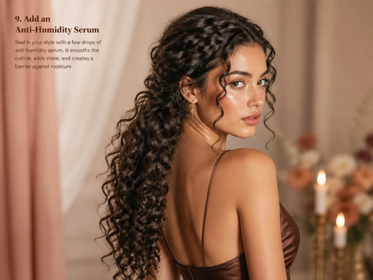 Anti-humidity serum smoothed over formed curls