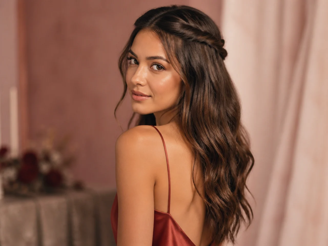 Hair worn down with two front twists pinned back