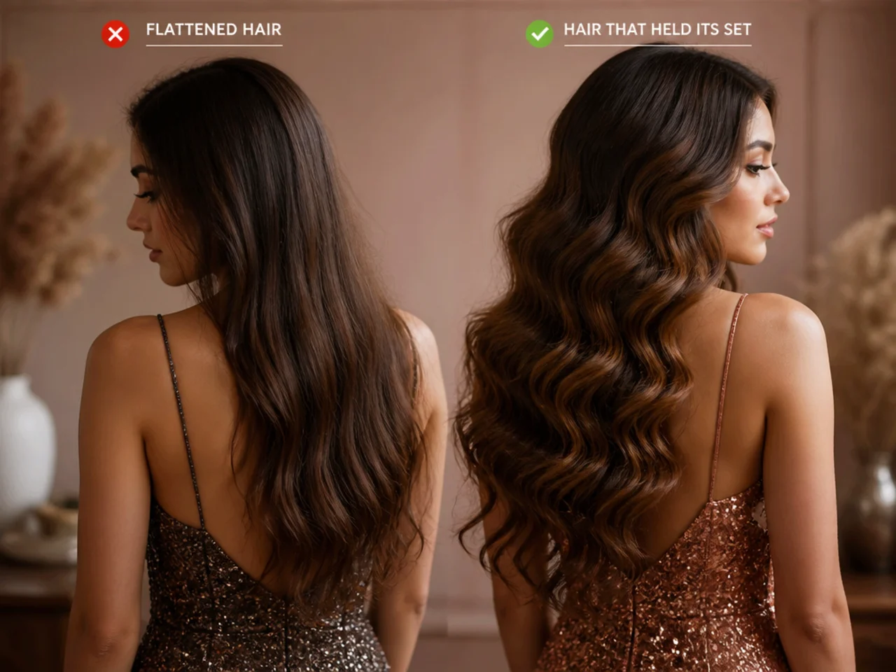 Flattened hair beside hair that held its set