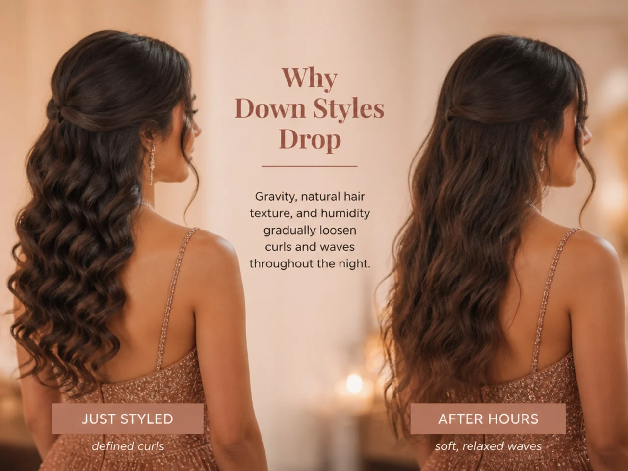 A set curl beside the same curl after several hours