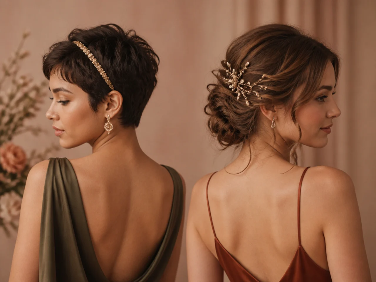 A headband on short hair beside pins on medium hair