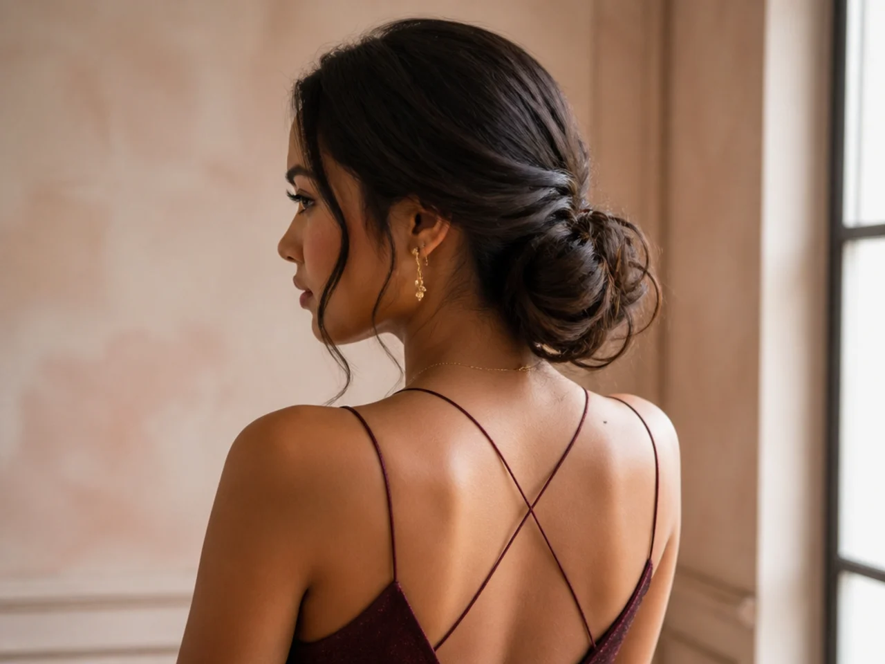 Low chignon at collarbone length
