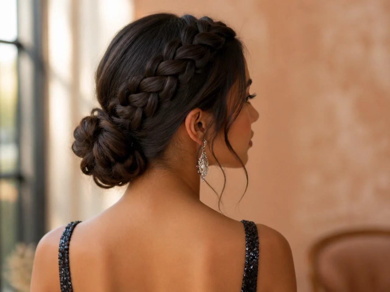 Dutch braid leading into a low bun