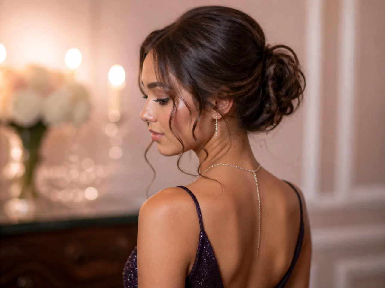 A finished updo left undisturbed through the evening