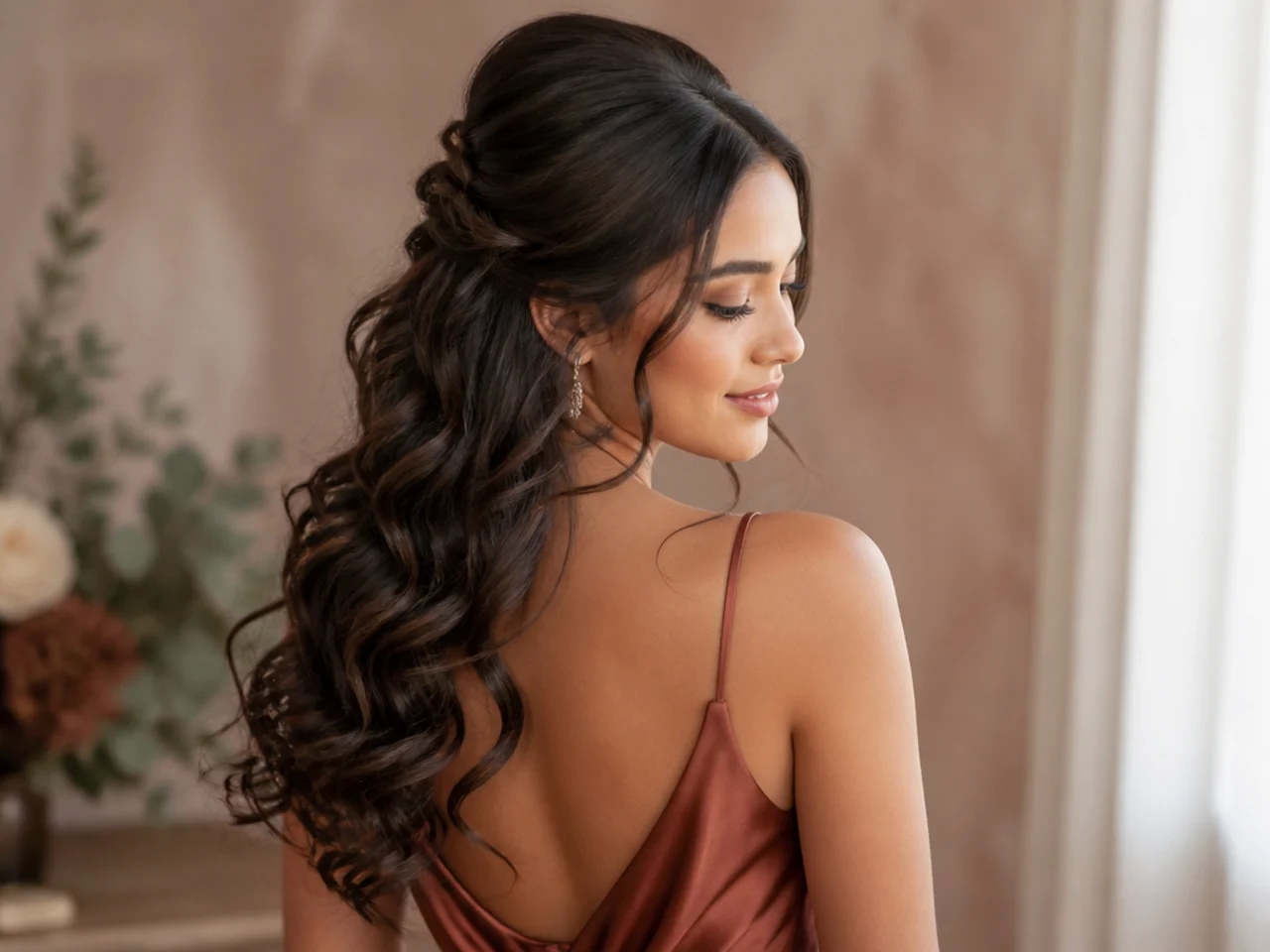 Half-up homecoming style with curled length