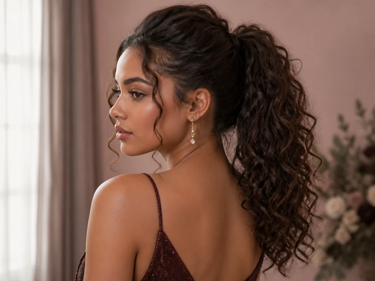 Curly high ponytail for homecoming