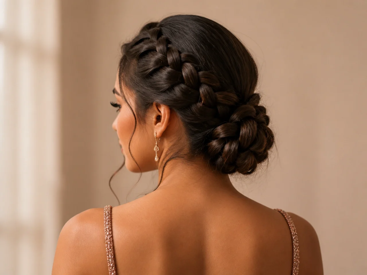 Dutch braid leading into a low bun