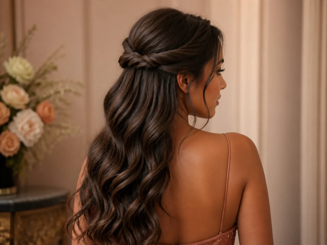 Twisted half-up homecoming style