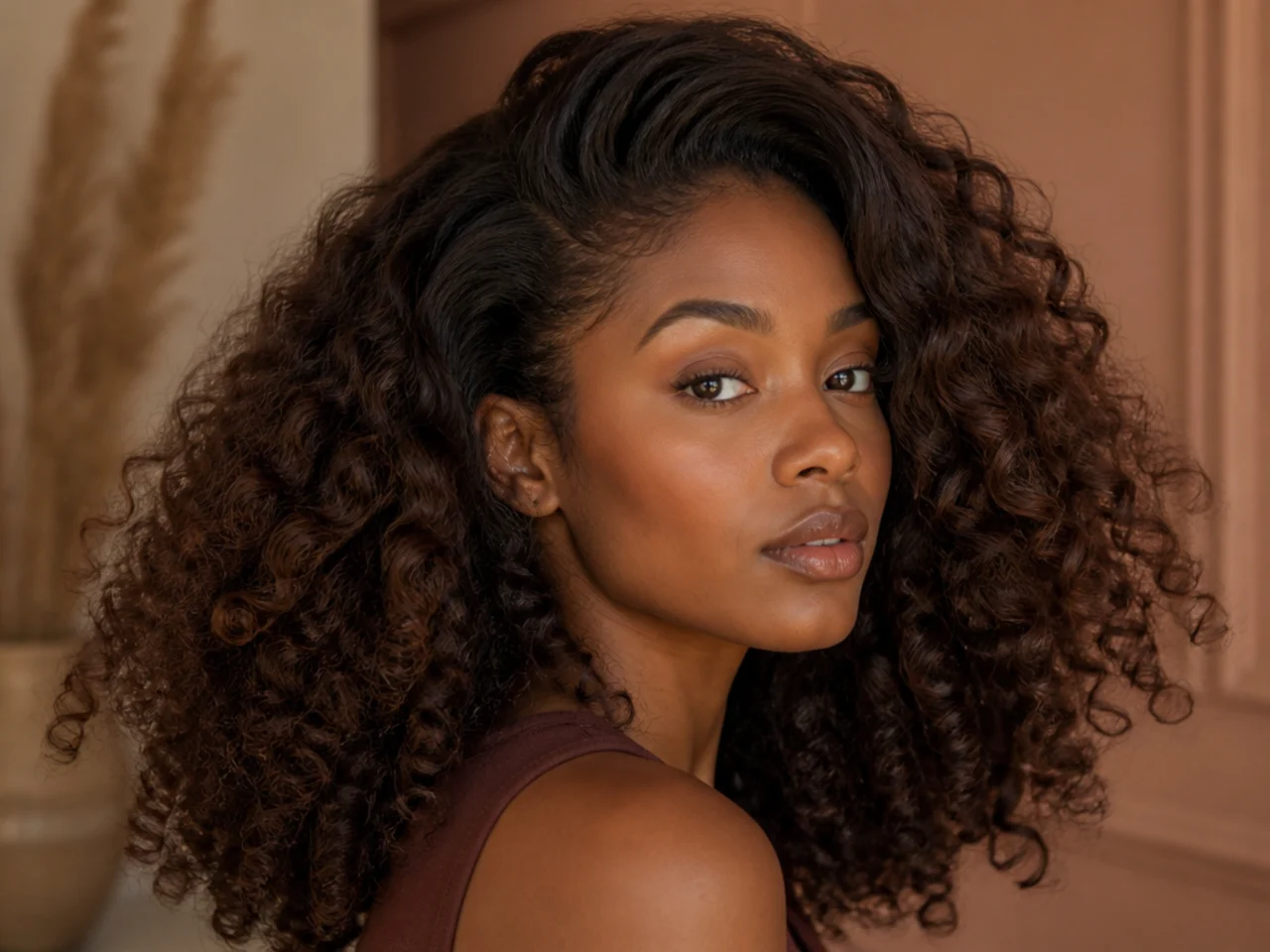 Loose brushed out curls with a deep side parting and lifted roots