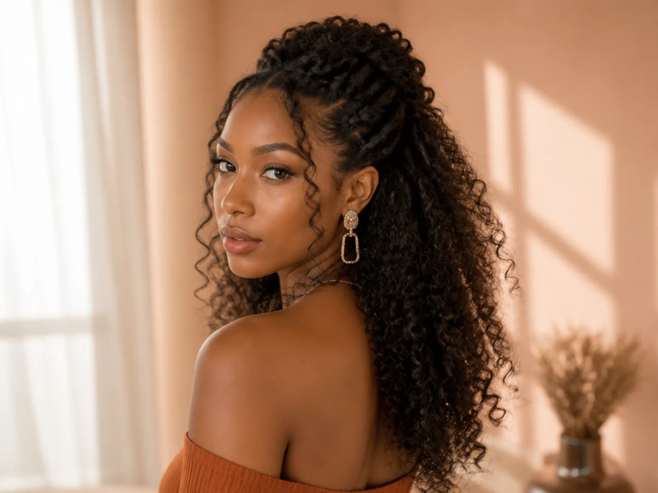 A half up half down homecoming style with defined curls left loose