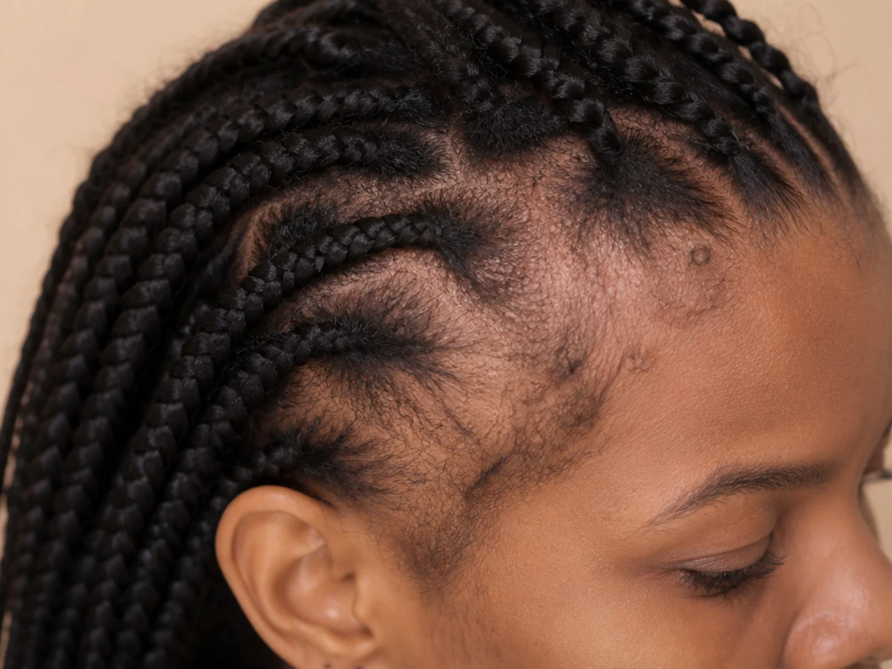 A hairline showing strain from braids installed too tightly
