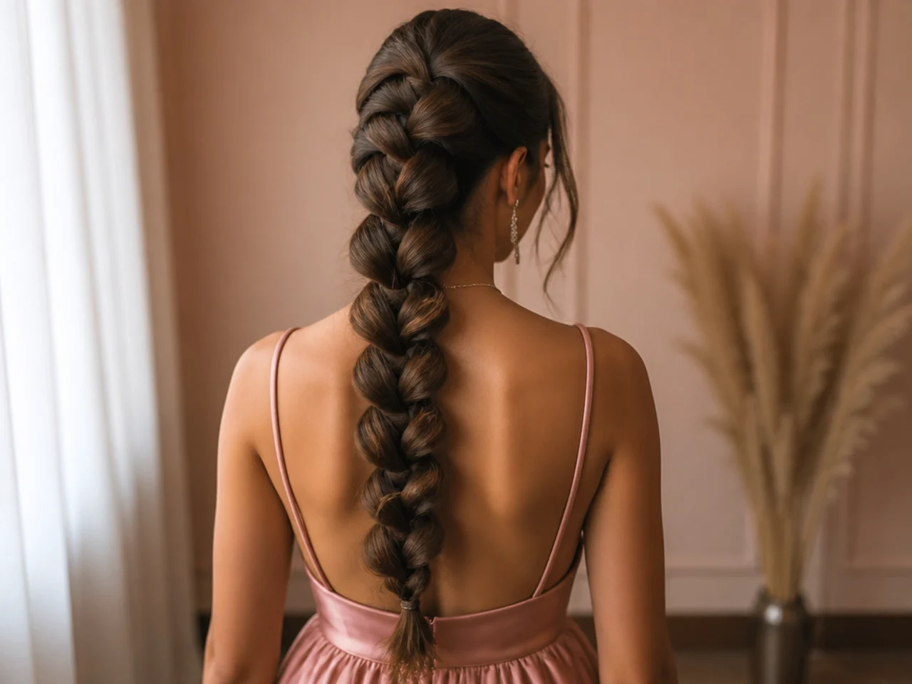 A full pull through braid running down the back of the head