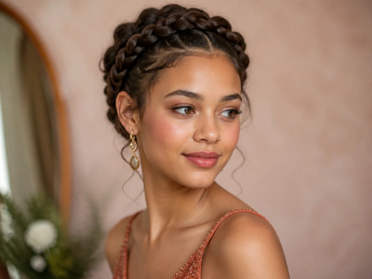 A braid circling the head like a halo
