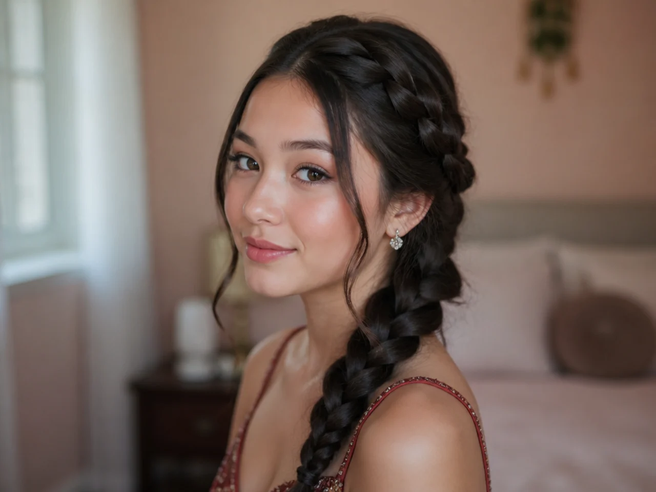 Three quarter view of a finished braided homecoming style