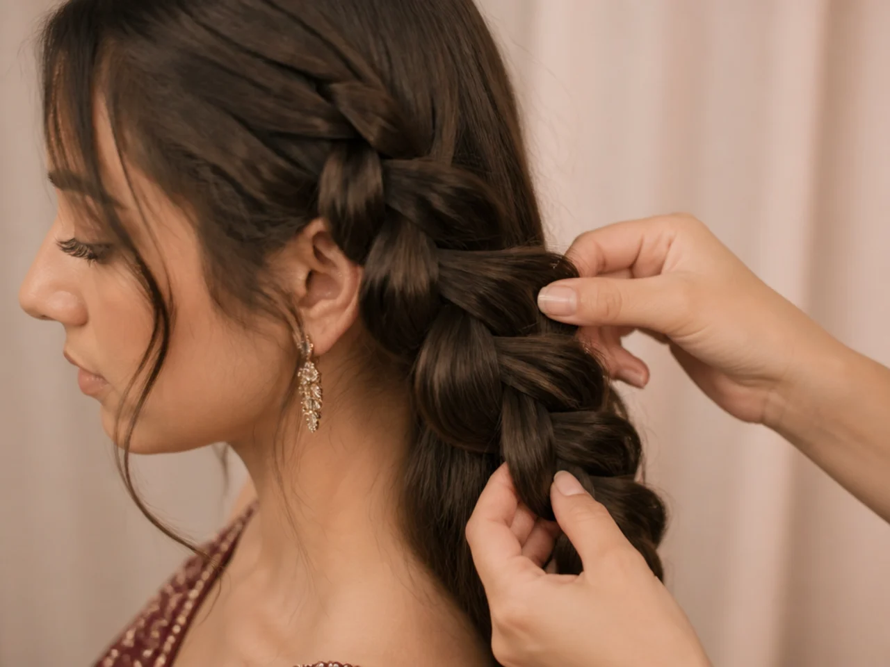 A braid being widened by pulling the outer edge of each stitch
