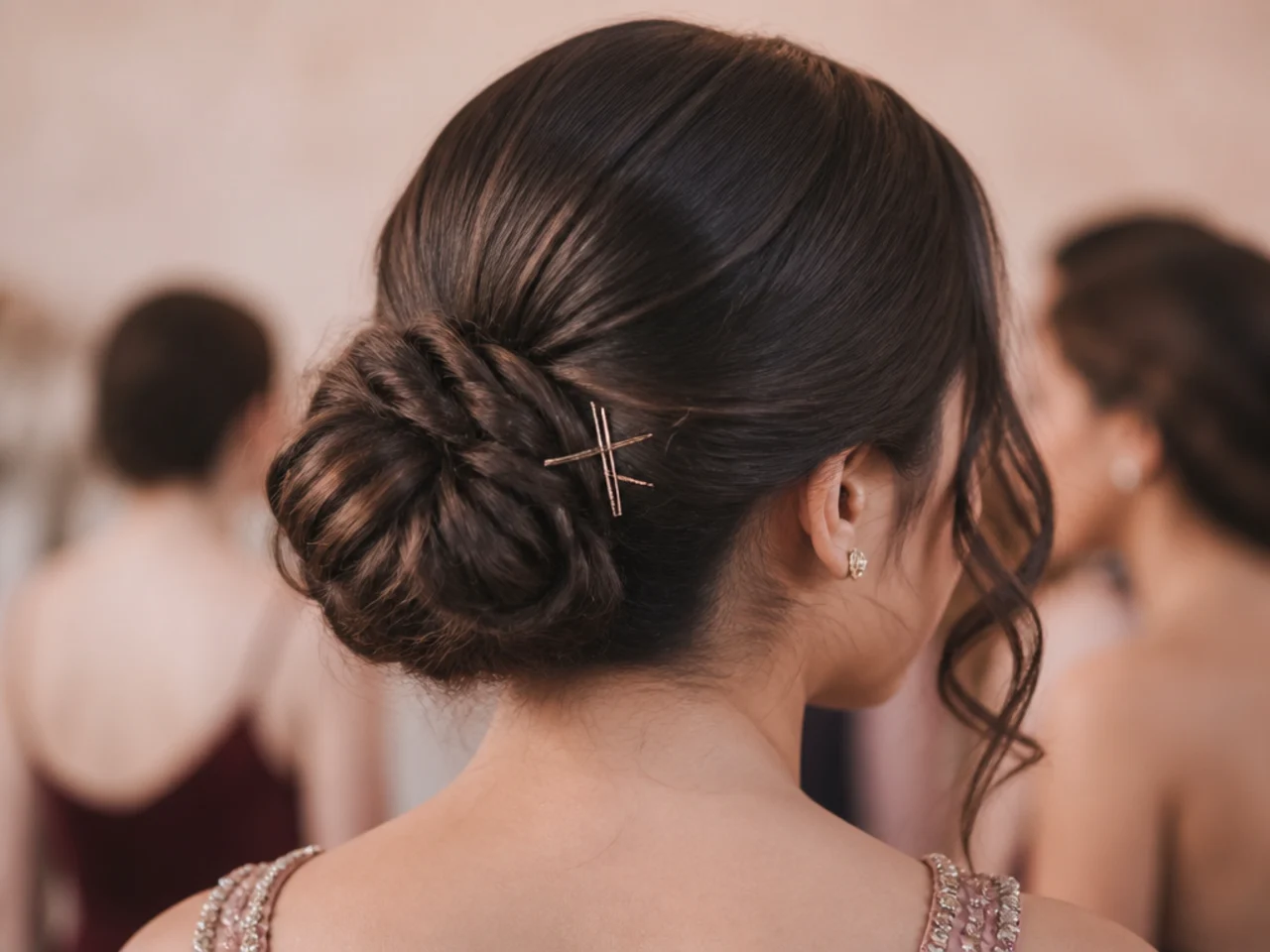 Two bobby pins crossed into the base of a bun