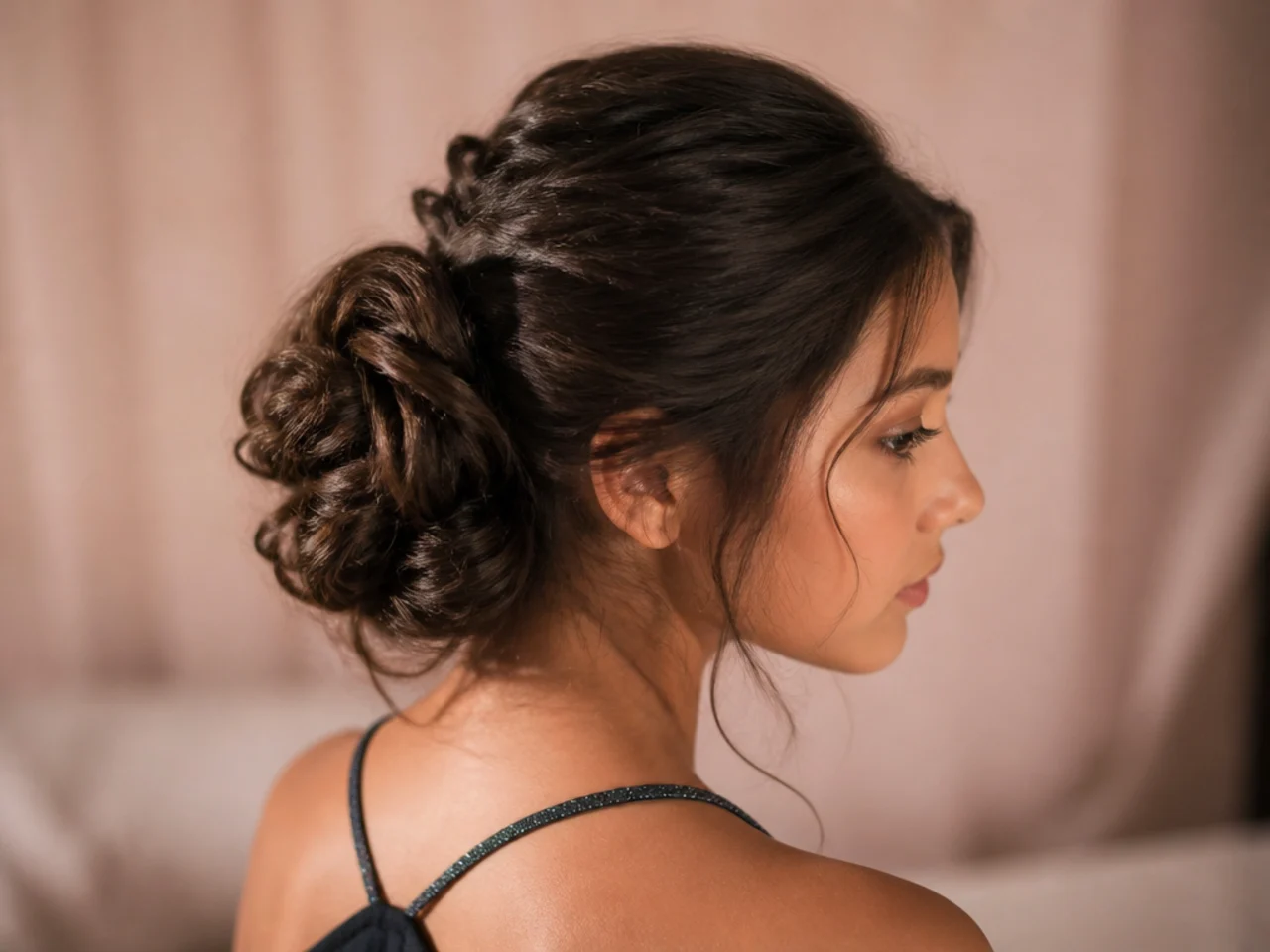 A soft coiled bun with a lifted crown above it
