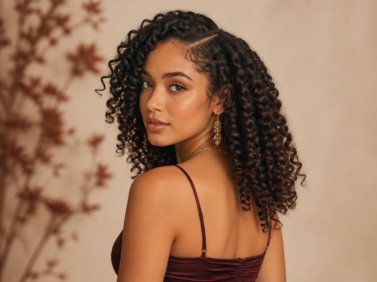 Twist-out worn with a side part