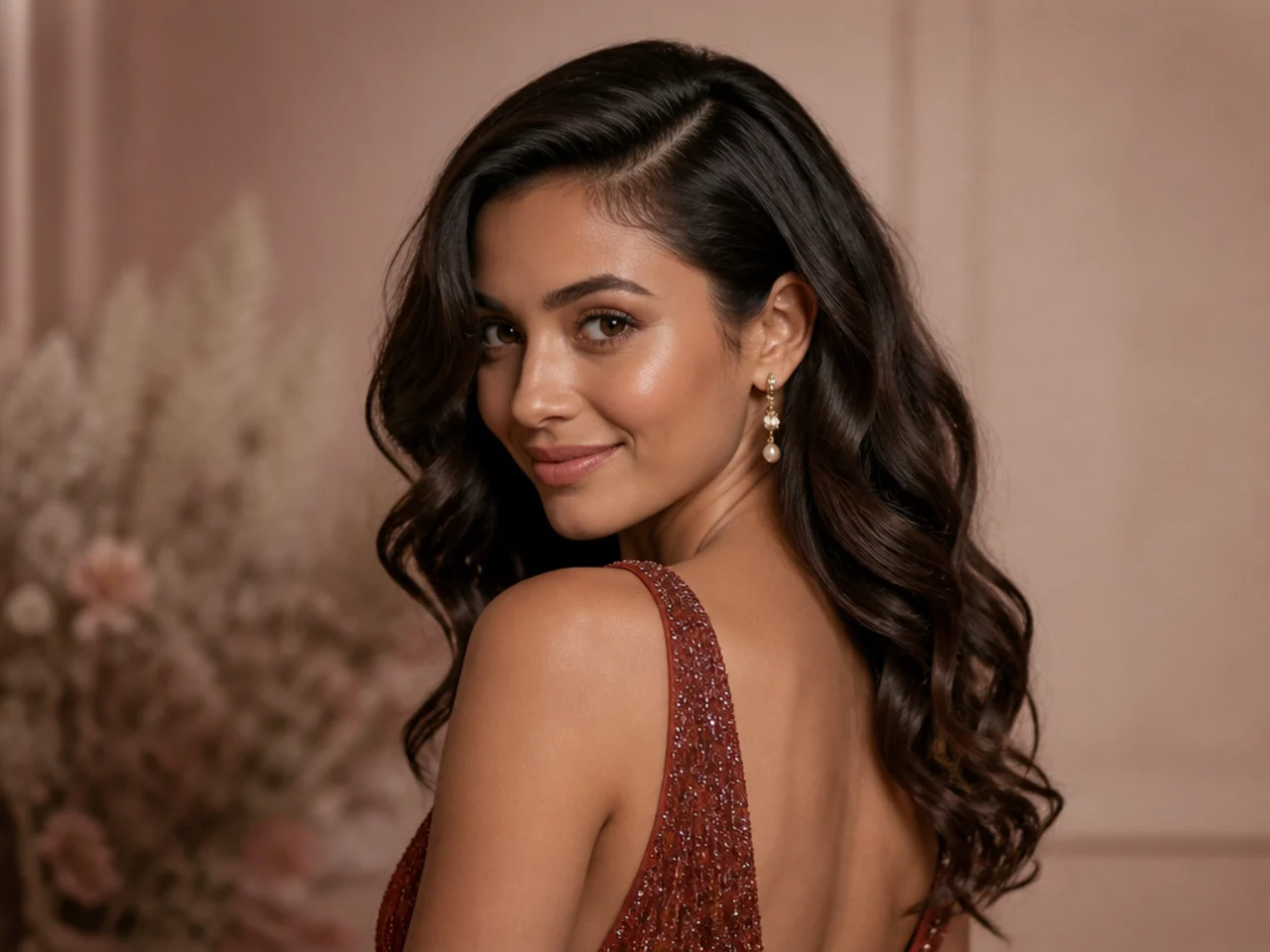 Loose waves worn with a deep side parting