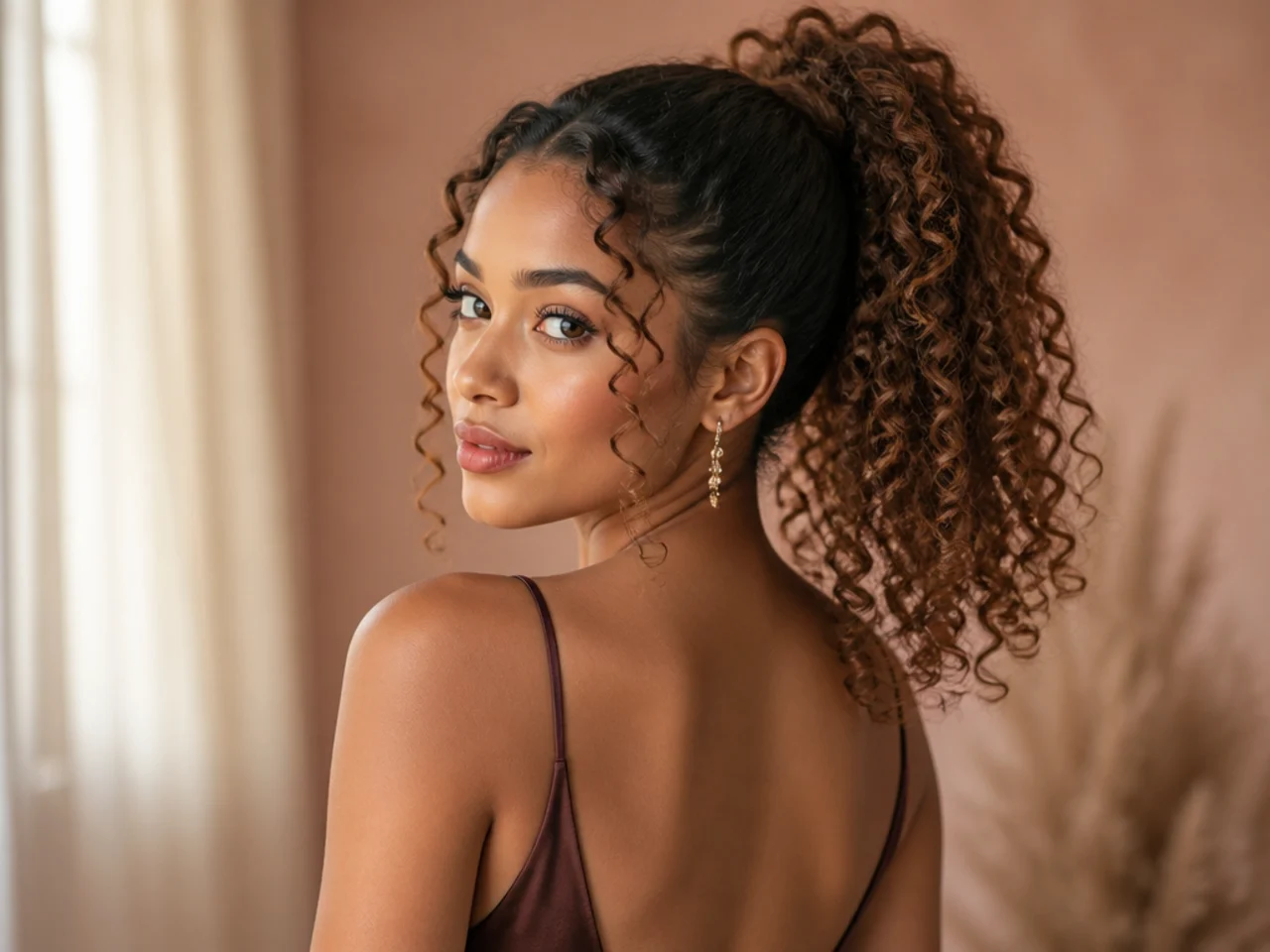Curly high ponytail