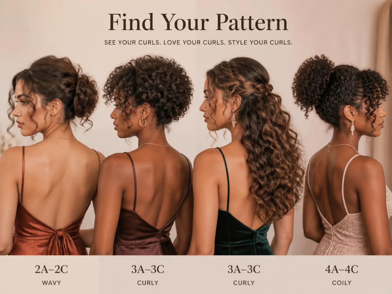 Four curl patterns shown side by side