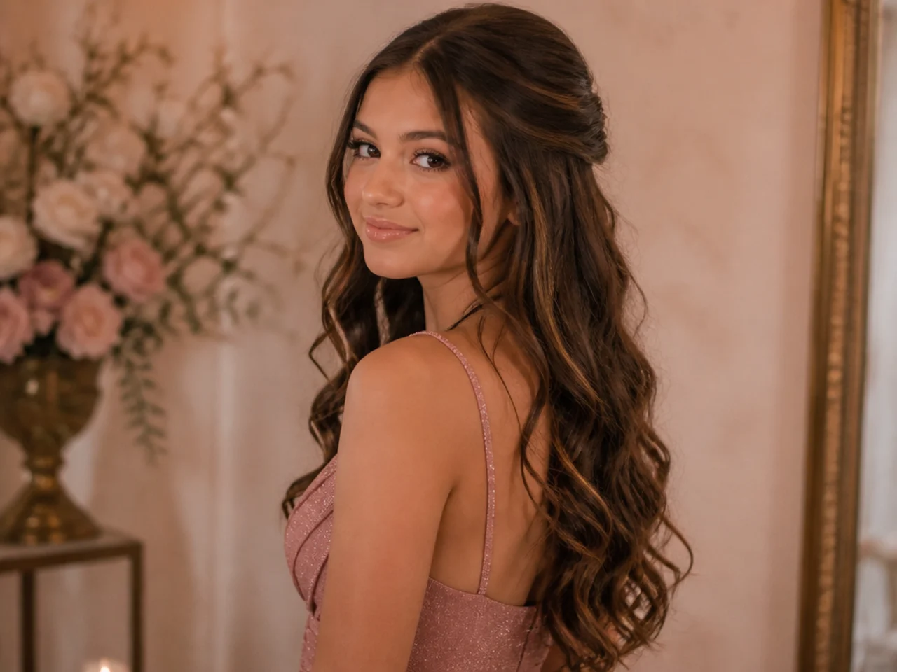Long hair with dropped limp curls at the roots and flat crown volume