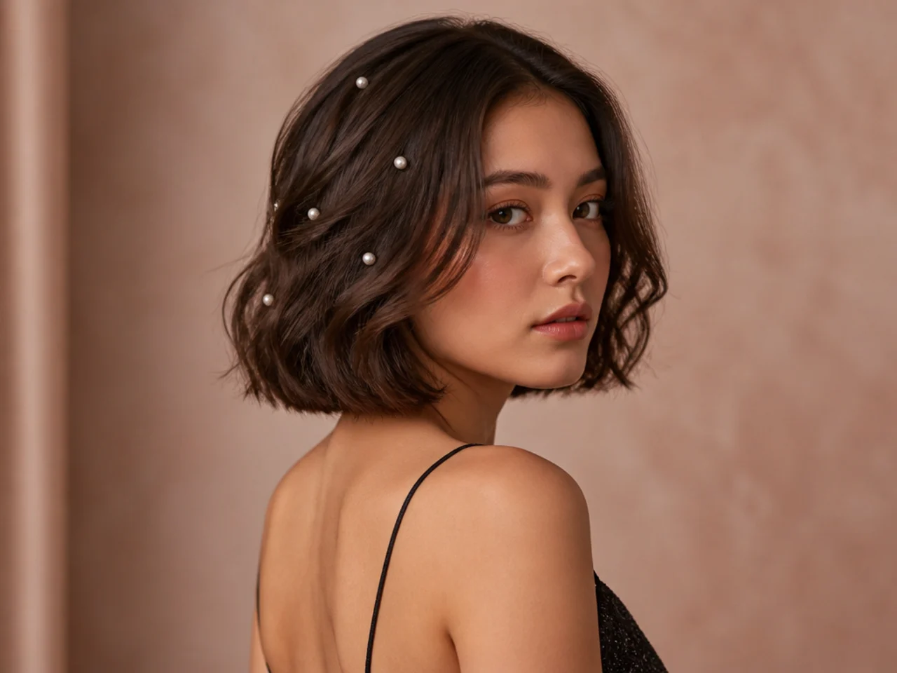 Bob decorated with scattered pearl pins