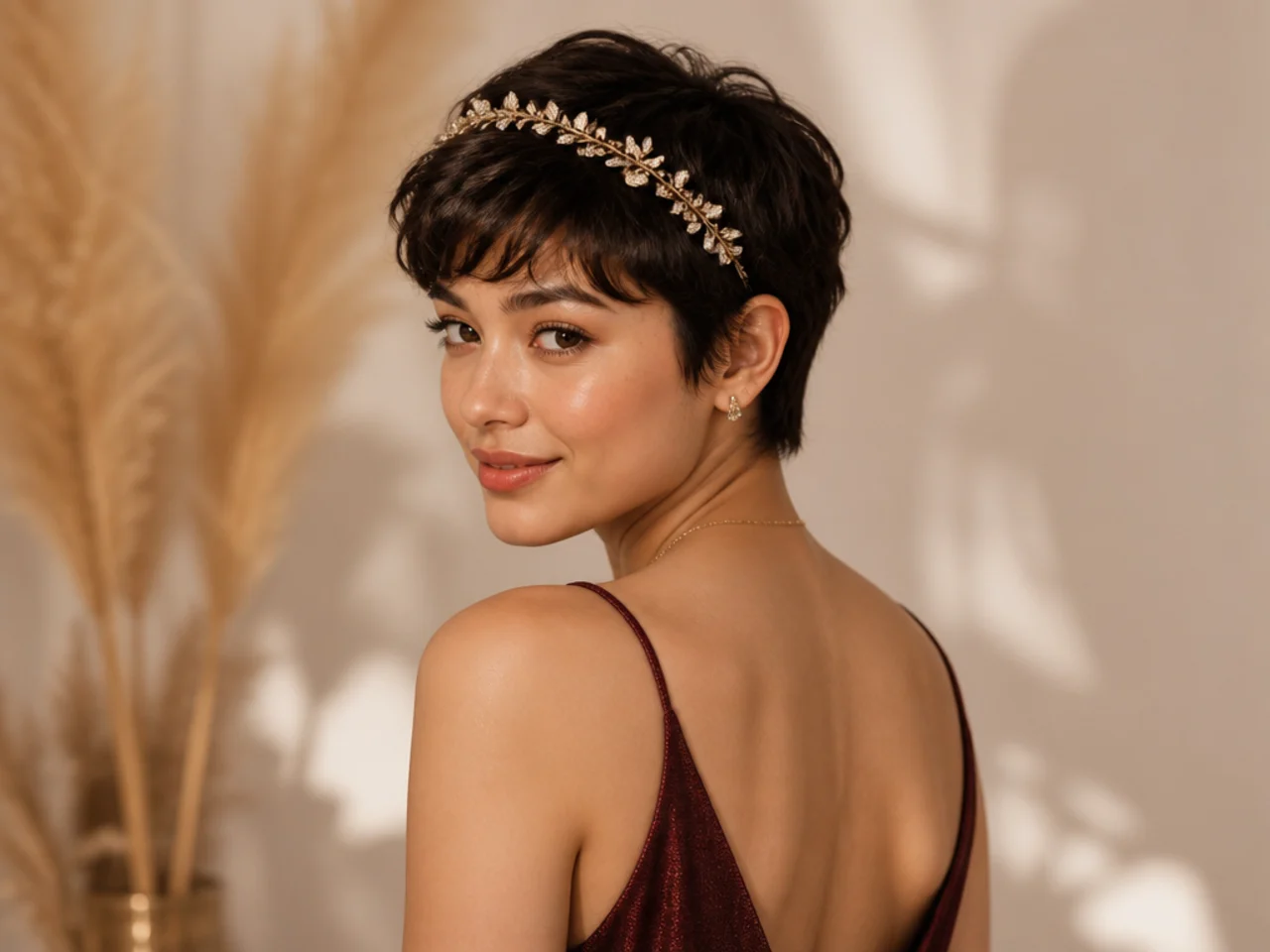 Textured crop worn with a decorative headband