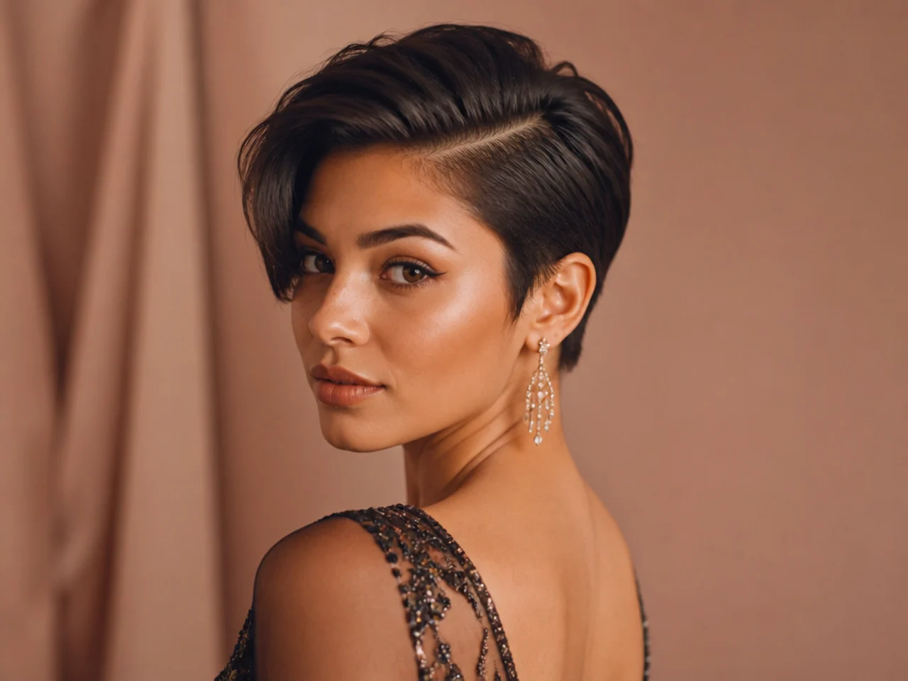 Pixie cut with a deep side parting
