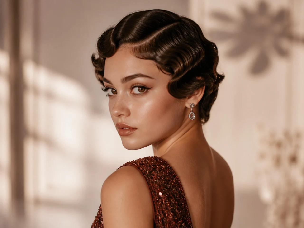 Finger waves set into a short cut