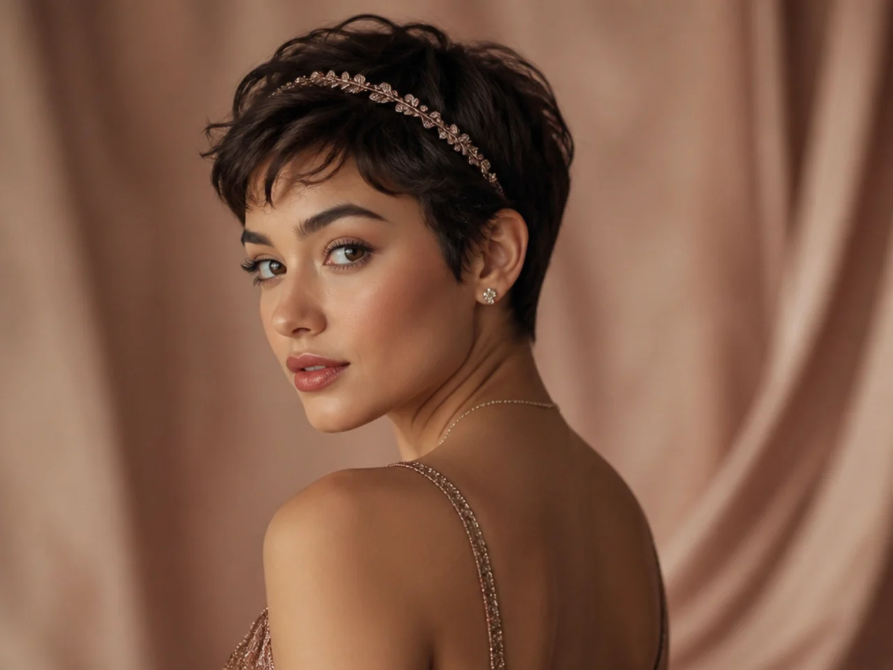 Pixie worn with a jewelled headband