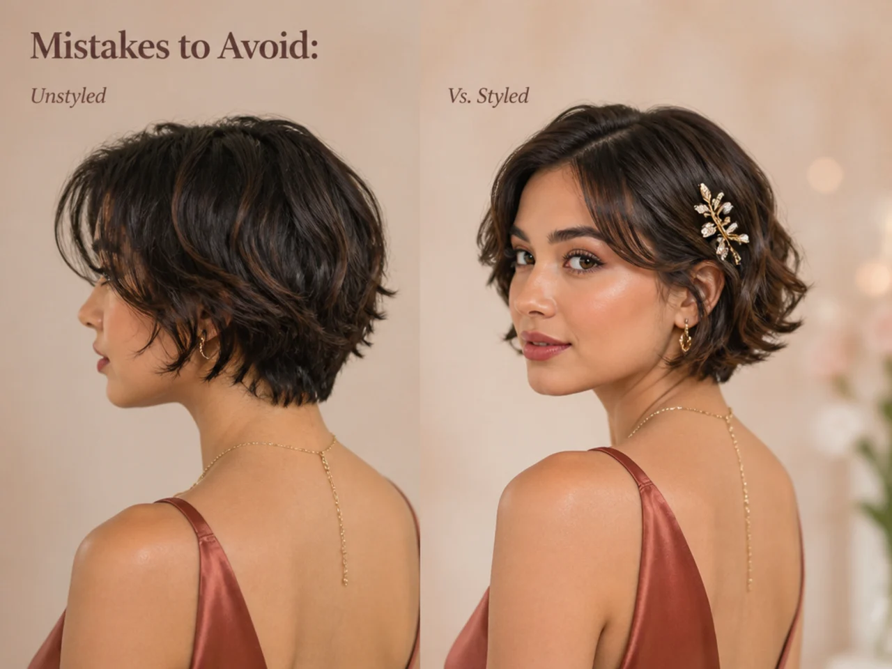 An unstyled short cut beside one with finish and an accessory